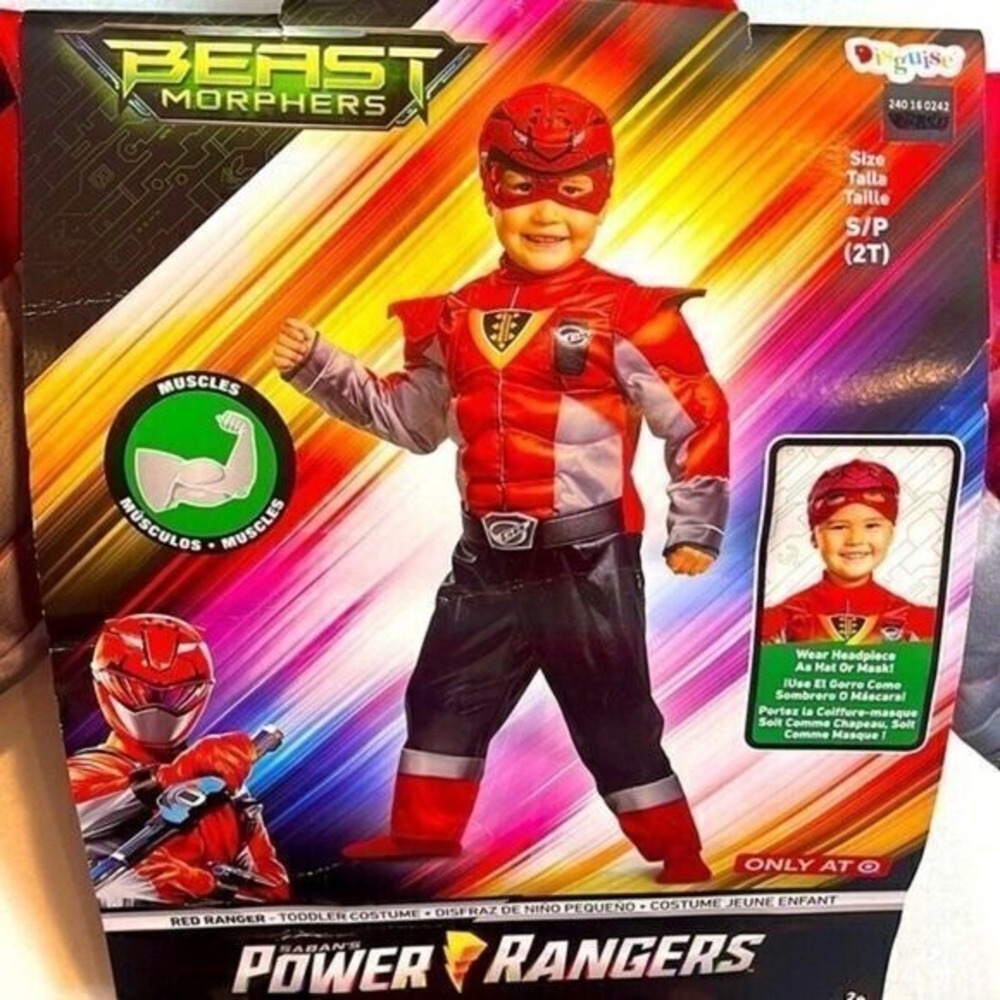 Power Rangers Beast Morphers Red Ranger Muscle Halloween Costume Mask 2T NEW